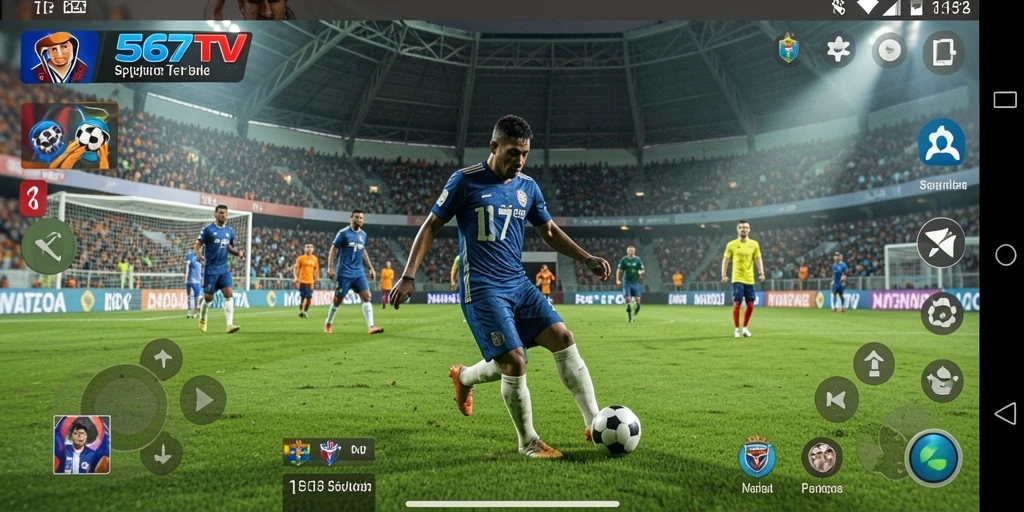 Tampilan gameplay 567TV saat menonton pertandingan sepak bola.